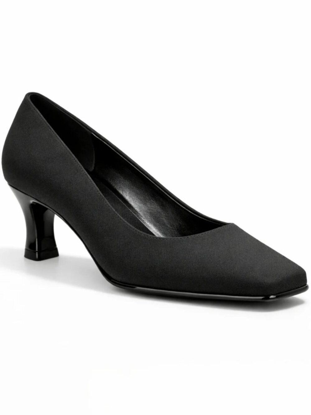 Stuart Weitzman Resutton Black Crepe Patent Leather Kitten Heels Square Toe 7